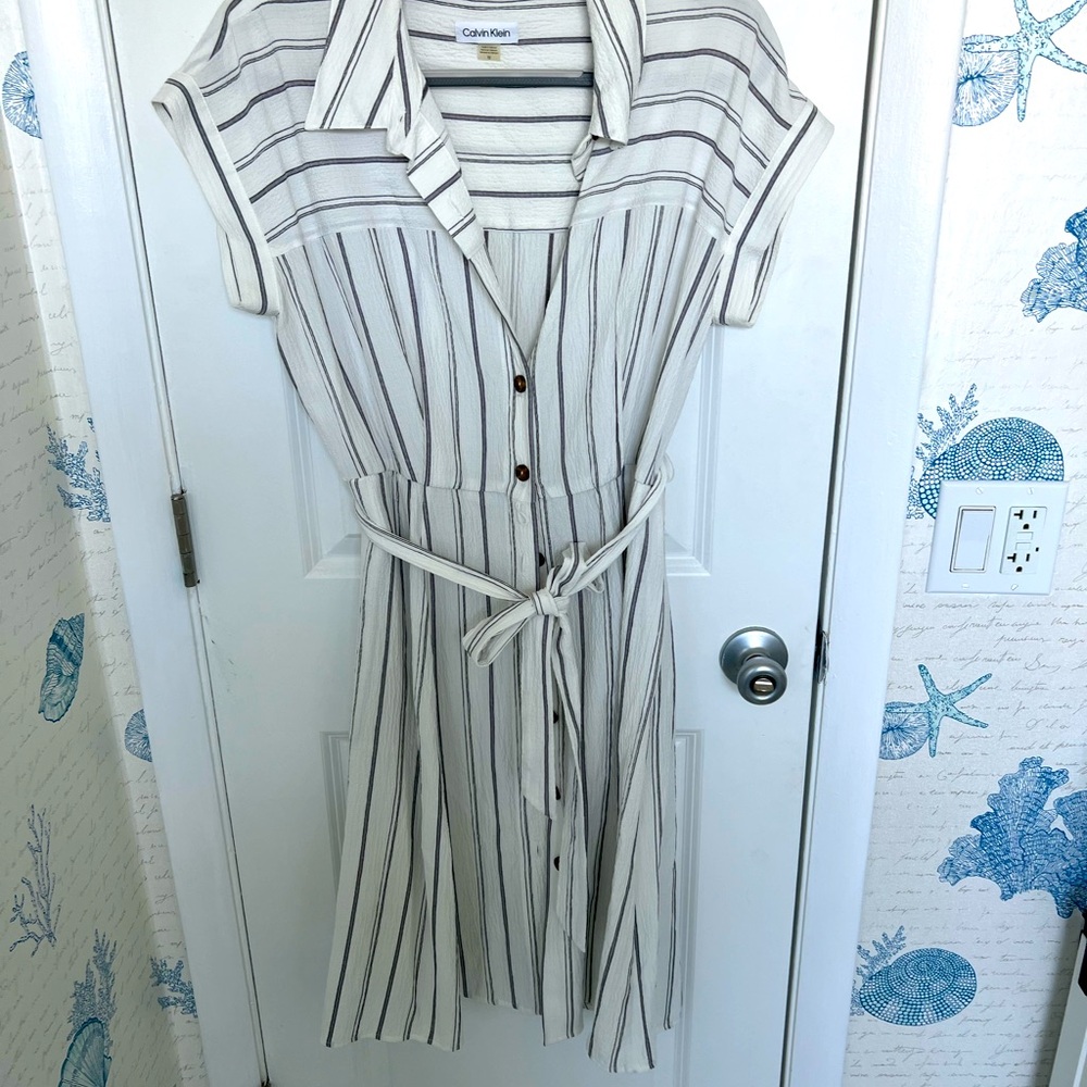 Calvin Klein Women's Striped Dress - Black and White